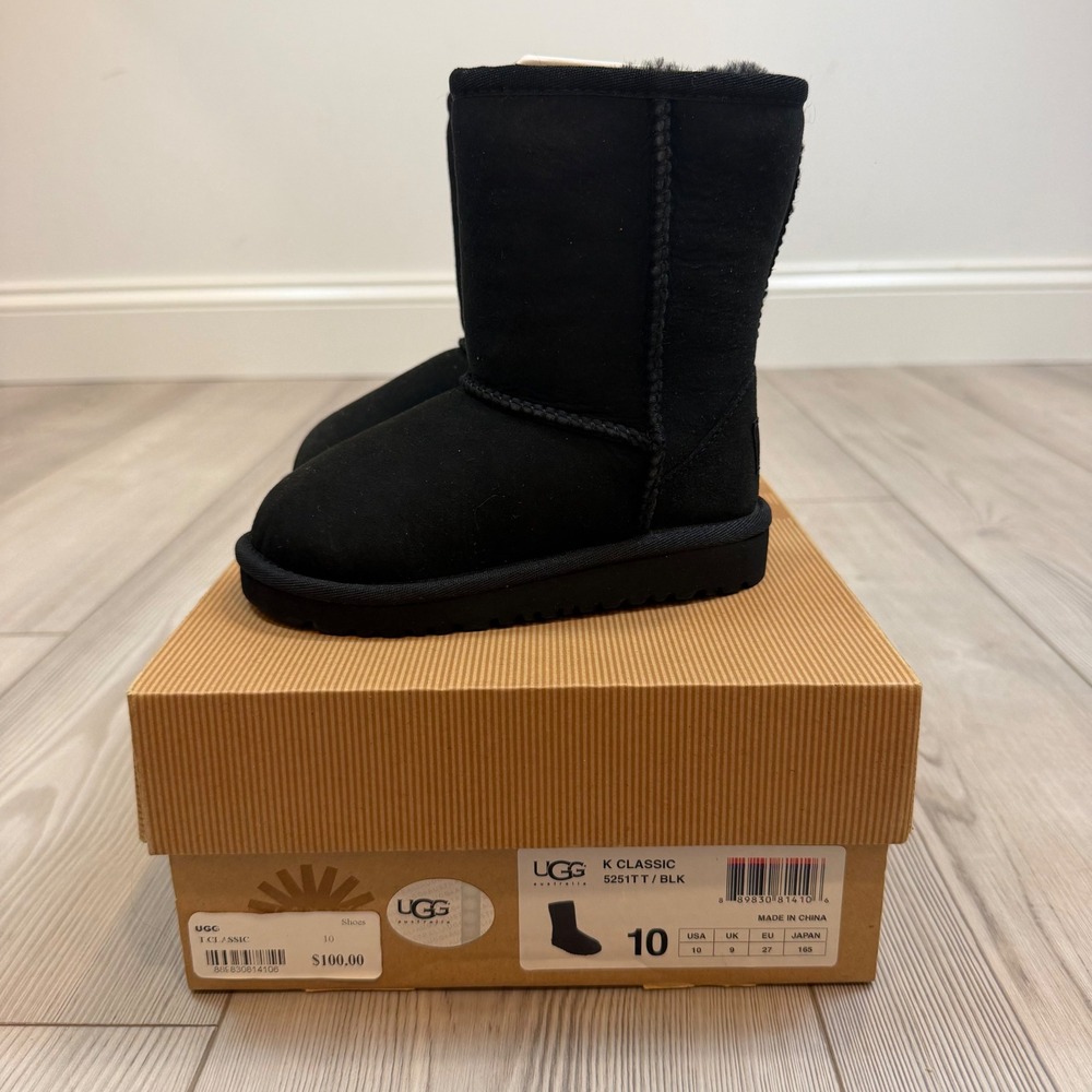 NEW UGG Kids Classic Black Suede Sheepskin Boots 5251T Size 10 Toddler